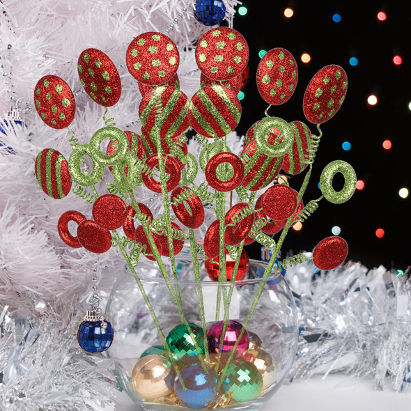 MANMAOHE 6 PCS 16.5 Inch Glitter Christmas Picks and Sprays Christmas Candy Stems Peppermint Lollipop Picks Christmas Tree Topper Christmas Floral Stems for Christmas Tree Home Decoration(Green)