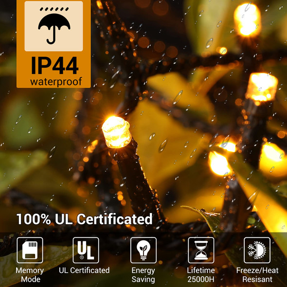 Battery Operated Christmas Lights-132FT 300 LED 8 Modes Outdoor/Indoor Waterproof Fairy Lights, Decorative Light Strings for Wedding Party Bedroom Roof Garden Halloween Thanksgiving Holiday,Warm White