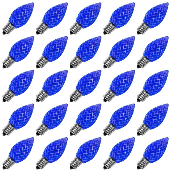 Meconard C7 Led Replacement Christmas Light Bulbs, C7 Shatterproof Led Bulbs for Christmas Indoor Outdoor String Lights, E12 Candelabra Base, Commercial Grade Holiday Bulbs, Blue, 25 Pack