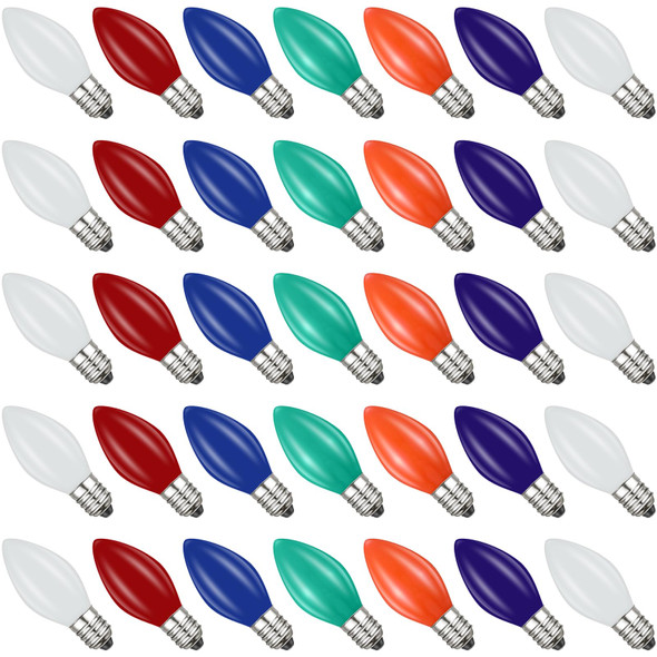 35 Pack C7 LED Christmas Lights Replacement Bulbs, 0.6W C7 Vintage Multicolor Ceramic LED Bulbs for Christmas Outdoor Indoor String Lights, E12 Candelabra Base Fits Christmas Tree Lights, Waterproof