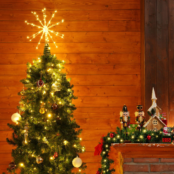 Meonum 16in Christmas Tree Topper with LED Light, 25 of 100 Lights Twinkle, Christmas Tree Star Topper for Christmas Tree Decor, Universal Size for Any Tree, Lightweight & Easy to Install(Golden)
