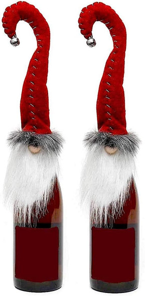 S/2 Gnome Wine Champagne Bottle Topper Decor Hostess Christmas Holiday s Favors 17" (Red Hook W Bell)