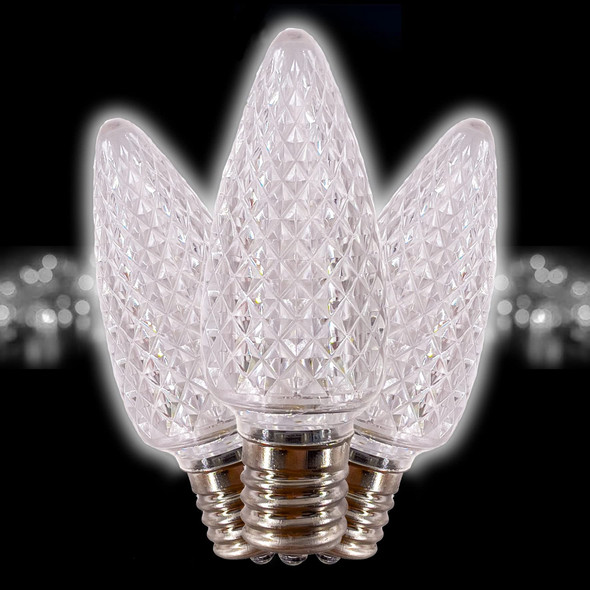 C9 LED Bulb (Pack of 25) Cool White Replacement Christmas Light Bulbs Faceted Retrofit Candle Shape Commercial Grade E17 Socket Roof Lights Bulbs