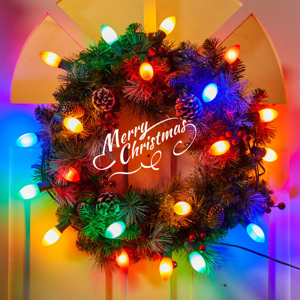 Vintage C9 LED Christmas Lights Outdoor Multicolor, 50 Feet C9 String Lights for Christmas Tree Roofline Holiday Party Indoor Outdoor Garden Patio Backyard Cafe Xmas Decoration, Green Wire