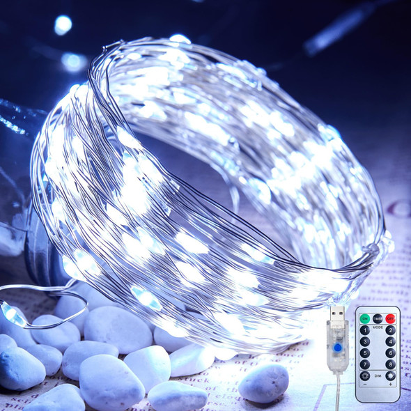 Minetom USB Fairy Lights Plug in, 66 Feet 200 LED Twinkle String Lights with Remote and Timer, Waterproof 8 Modes Starry Lights for Indoor Wreath DIY Party Wedding Christmas Decoration, Pure White
