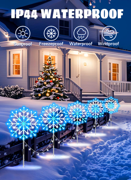 Minetom Snowflake Lights Outdoor, 10 Large Snowflake Christmas Pathway Lights Outdoor Christmas Decorations Yard Sidewalk Walkway Driveway Marker Stake, Blue and White