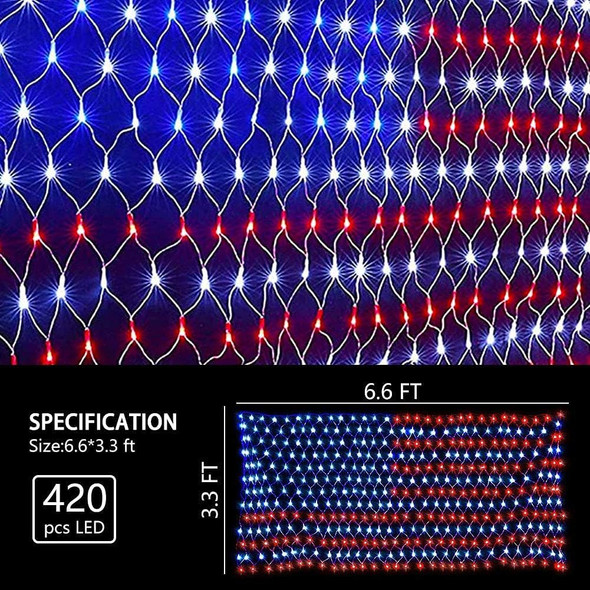 American Flag Light, 420 Super Bright LEDs Net Light Waterproof US for Independence Day July 4th, Yard, Garden Patio Yard Holiday Decoration