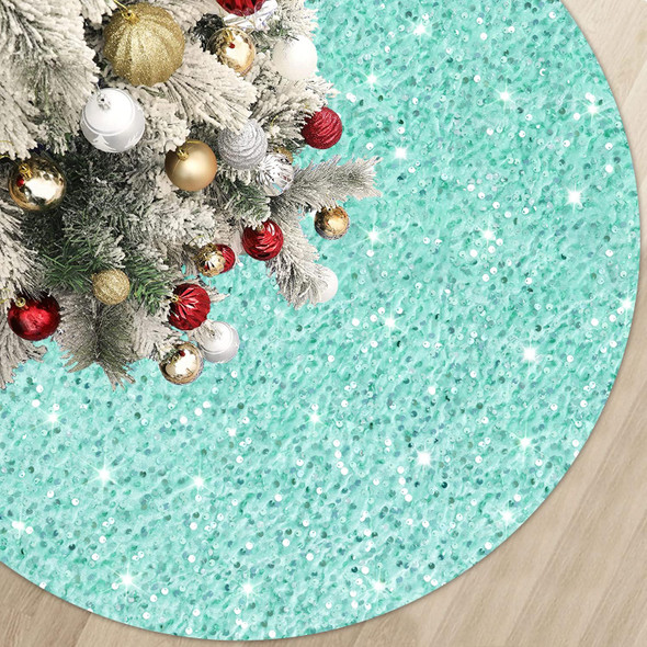 MODFUNS Mint Green Christmas Tree Skirt 36 Inch Glitter Sequins Xmas Tree Mat Sequin Velvet Tree Skirts for Artificial Trees Rustic Round Sparkly Tree Cover Skirt Holiday Christmas Tree Decoration