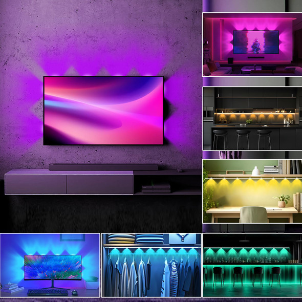 LED Strip Lights 10.8ft Smart RGB Color Changing for TV 32-50 inch, IP65 Waterproof Music Sync LED Light Strips with Remote APP Control for Bedroom, Party, Christmas, Halloween, Birthday