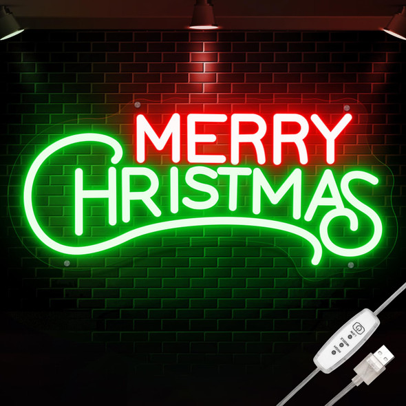 Merry Christmas Neon Sign - Acrylic Christmas Neon Signs, Red Green LED Christmas Lights Sign for Wall Decor Best s Christmas Party Kids Room Year, USB Powered,16'' × 7.5''
