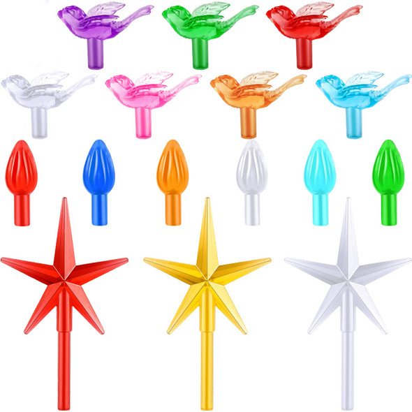 Mudder 206 Pieces Plastic Ceramic Christmas Tree Lights Set, Ceramic Christmas Tree Replacement Lights, Ceramic Christmas Tree Bird Lights and 6 Pieces Stars Replacement Tree Bulb for Christmas Tree
