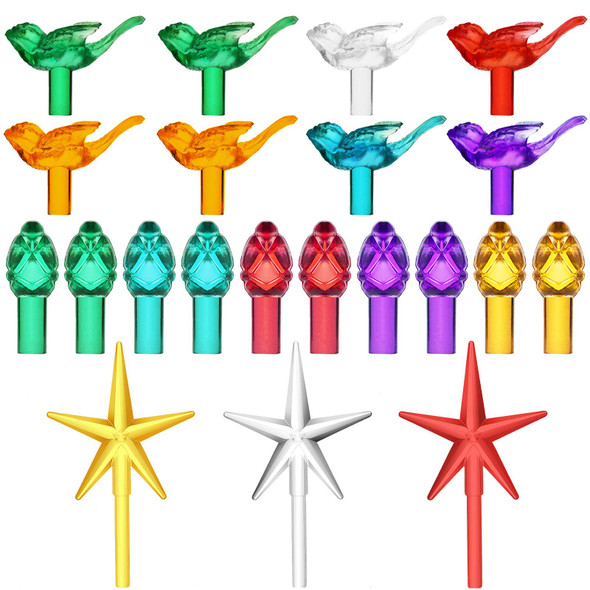 160 Pieces Plastic Christmas Tree Bulbs Ceramic Christmas Tree Light Bulbs with 2 Styles in Multicolors, and 3 Tree Topper Stars, Replacement Tree Bulb for Ceramic Christmas Tree Decorations