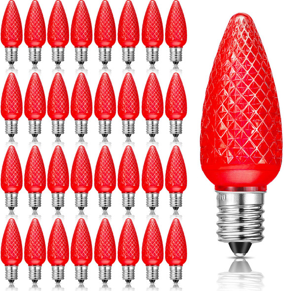 50 Pieces C9 Christmas Light Replacement Bulb E17 LED Easter Light Replacement Bulb Outlet Faceted Christmas Bulb LED for Holiday Decoration(Red)