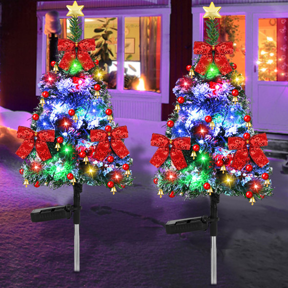 2 Pack 32 inch Solar Xmas Tree Light Outdoor Tree with 20 LED Lights Waterproof Christmas Pathway Light Solar Christmas Decorations for Yard Garden Lawn Walkway
