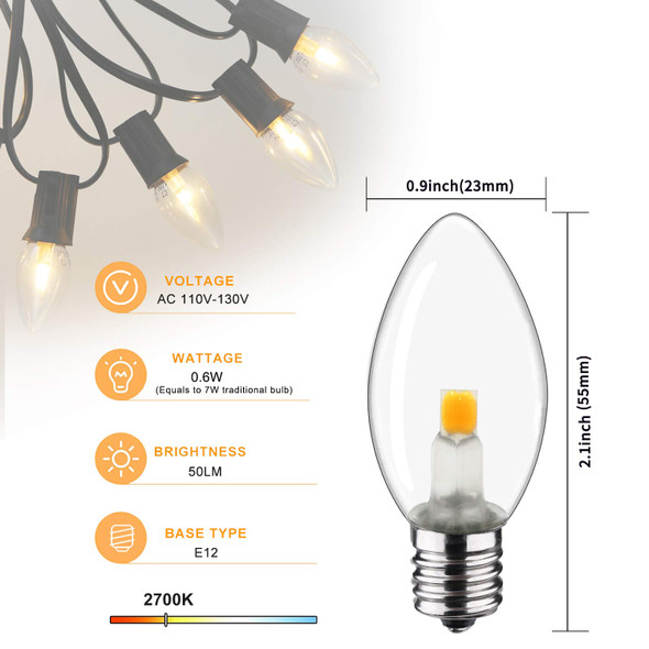 Night Light Bulb – C7 E12 LED Bulbs – Candelabra, 0.6 Watt Equivalent 7W Incandescent Bulb, Warm White 2700K, Window Candles & Chandeliers Replacement Bulb, 6 Pack