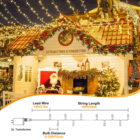 165FT 500LED String Lights LED Starry Fairy Light, Twinkle String Lights Decorative Lights with 8 Modes 30V Plug in for Wedding,Patio,Gate,Party Indoor Outdoor Decoration (Warm White)
