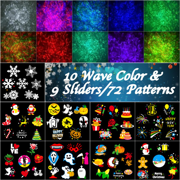 Christmas Projector Lights Outdoor, Holiday Projection Light with Remote, 3D Ocean Wave & 72 HD Patterns, Waterproof Snowflake Projector for Xmas Party Yard Decor Christmas Projector Lights Outdoor, Holiday Projection Light with Remote, 3D Ocean Wave & 72 HD Patterns, Waterproof Snowflake Projector for Xmas Party Yard Decor