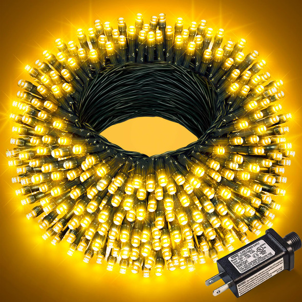 100FT 300 LED Christmas Lights Outdoor, Christmas Tree Lights with 8 Modes Waterproof, Green Wire String Twinkle Lights, Plug in Xmas Decorations for Indoor Patio House Party Holiday, Warm White