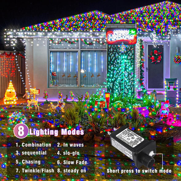 66ft Christmas Lights Outdoor, 200 LED Tree Lights Connectable Plug in 8 Modes Outside Twinkle String Lights Waterproof for House Bedroom Indoor Wall Party Wedding Holiday Decorations, Multicolor