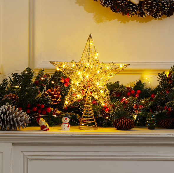 Christmas Tree Topper Star LED Lights Star Treetop Battery Operated,Lighted Star Tree Topper for Christmas Tree Decorations (Golden)