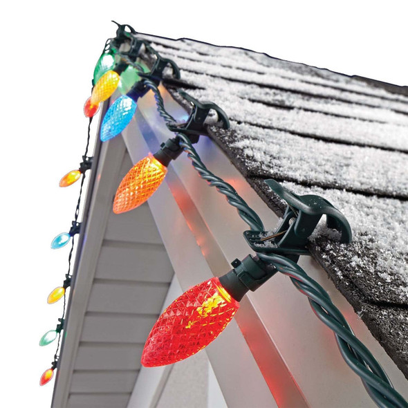 Noma Quick-Clip LED String Lights Christmas Decoration Indoor/Outdoor Holiday Display, 66.8 Foot Long, 100 Multi-Color Bulbs, Green Wire
