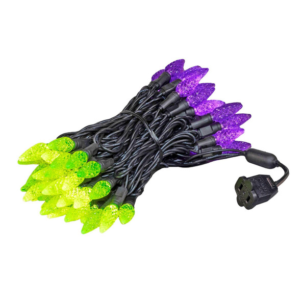 Novelty Lights 70 Light C6 True Twinkle LED Christmas Mini Light Set, Commercial Grade Outdoor String Lights, Purple/Lime Green, Green Wire, 24 Feet