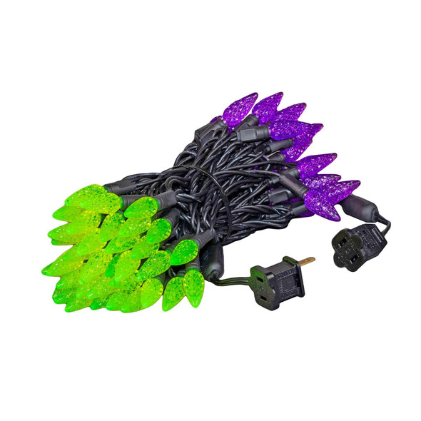 Novelty Lights 70 Light C6 True Twinkle LED Christmas Mini Light Set, Commercial Grade Outdoor String Lights, Purple/Lime Green, Green Wire, 24 Feet