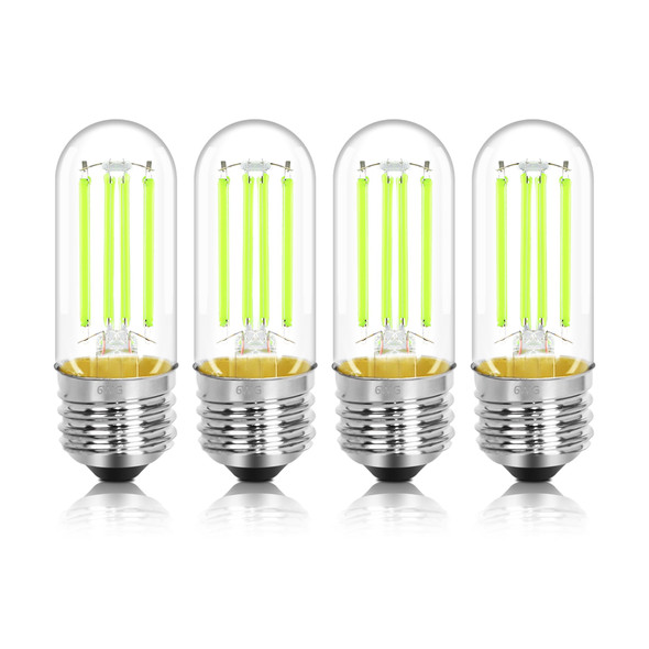 4 Pack 3.2 Inch T10 Green Light Bulb, E26 Base Edison Bulbs Dimmable, AC 120V 60 Watt Equivalent Clear Glass Filament Bulb, Halloween Christmas Party Bar Colored Light Bulbs, UL Listed