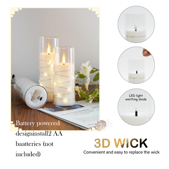 Flameless Candles Battery Operated,5 Pcs Acrylic Flickering LED Candles with Remote,with Embedded Star String Flameless Pillar Candle,Home Decor Halloween Christmas Creating Ambiance(White)