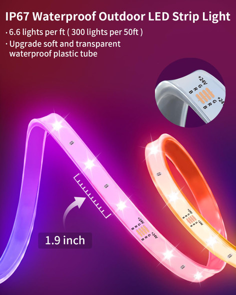 200FT 1200 Lights Outdoor LED Strip Lights Waterproof, 24v RGB Outdoor Lights Bluetooth App Remote Music Sync, Rope Lights, Christmas Lights Decor