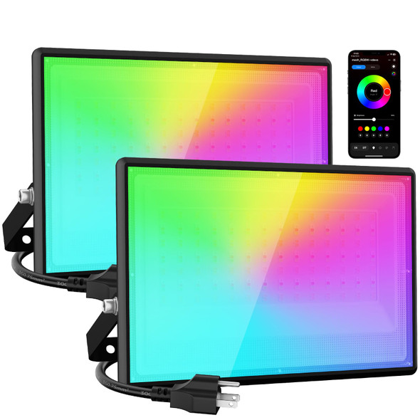 100W LED Flood Light Outdoor, Color Changing Outdoor Lights, Led Stage Lights, Bluetooth RGBW Smart Flood Lights for Christmas, Uplights for Events, 2700K Warm White Uplighting, Music Sync, 2 Pack