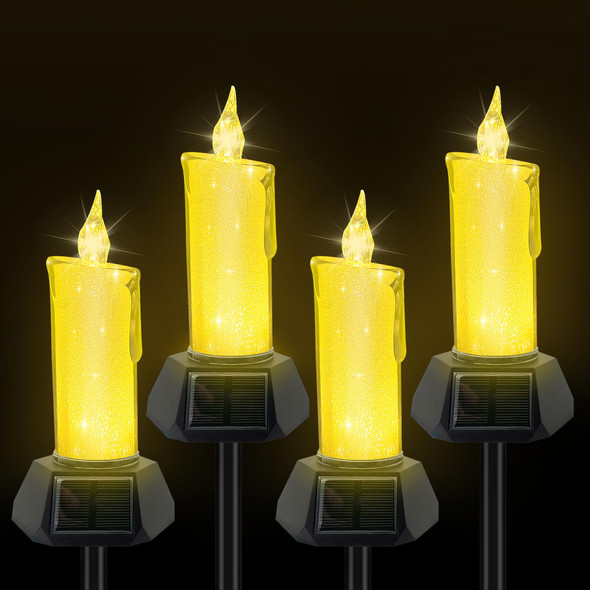 Solar Christmas Candles Lights Outdoor, 4 Pack LED Flameless Candles with Flickering lighting, Waterproof Solar Outdoor Lights for Camping Garden Landscape Yard Thanksgiving Holiday Decorations