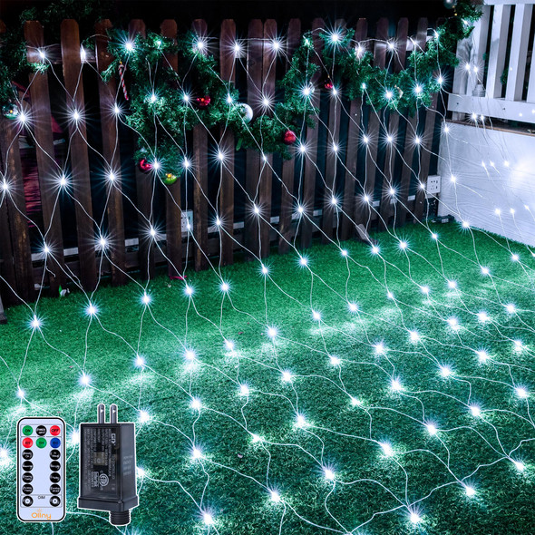 Ollny Net Lights Outdoor Mesh Lights 210LED 10x7ft, IP67 Waterproof Connectable Christmas Net Lights, 8 Modes Plug in Bush Lights for Tree Shrubs Outside Indoor Decorations, Cool White