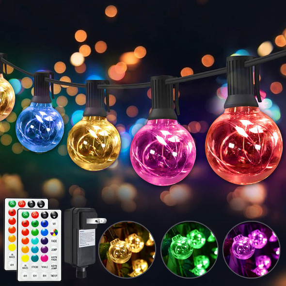 Color Changing Christmas Lights Outdoor String Lights 50ft 50 G40 Bulbs Waterproof Connectable up to 200ft w/ 2 Remotes Timer for Patio Bistro House Garden Party Gazebo Xmas Indoor Outside Decor