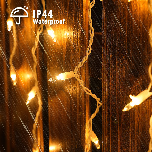 Icicle Lights Outdoor, 23FT 200 Connectable Icicle Christmas Lights,Warm White Plug in Curtain String Lights for Indoor Wedding Party Holiday Xmas Yard Patio Window Decorations