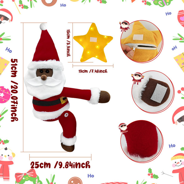 OurWarm Black Santa Christmas Tree Topper Star Lighted, Plush Xmas Tree Toppers Christmas Decorations Indoor, Christmas Tree Star Topper with Lights for Wine Bottle Curtain Christmas Tree Decor