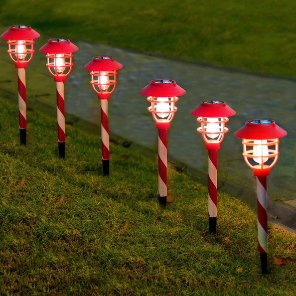 Christmas Solar Pathway Lights Outdoor, 6 Pack Waterproof Garden Led Landscape Stake Light, Auto On Off Warm White Red Path Lights for Yard Patio Driveway Walkway