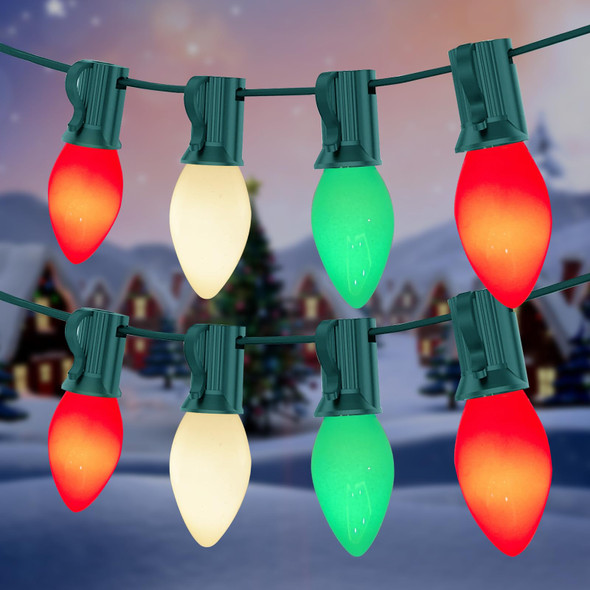C7 Christmas Lights Multicolor, 25Ft C7 Red/Green/White Vintage Christmas Lights 27 Multicolor Incandescent Lights Bulbs, Christmas Tree Lights for Holiday Party Christmas Decorations