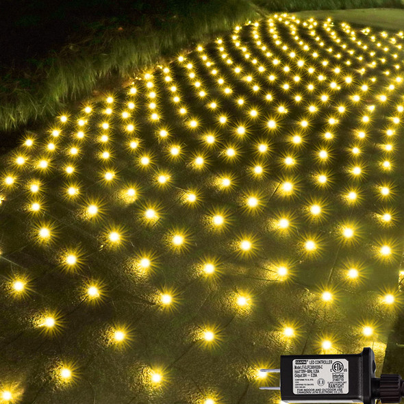 300LED Net Lights, 14.8ft x 5ft 8 Modes Connectable Christmas Outdoor String Mesh Lights, Waterproof Decorative Fairy Lights Plug in for Xmas Tree Bushes Holiday Garden Wedding Party - Warm White