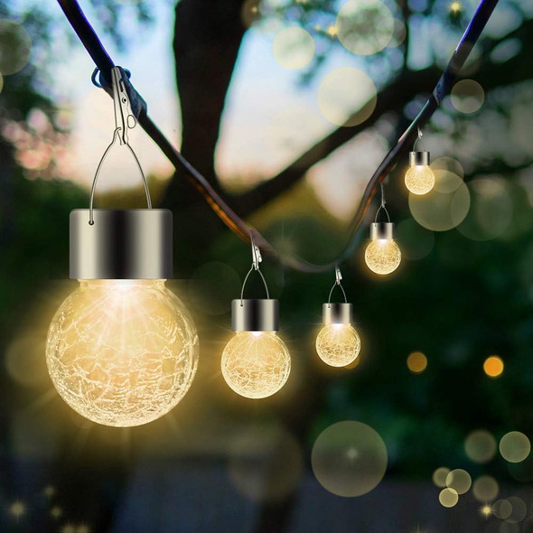 Solar Lights Outdoor Decorative 12 Pack, Hanging Solar Garden Lights Waterproof, Solar Powered Globe Lantern Cracked Glass Ball Lights for Yard Patio Fence Tree Umbrella Holiday Decoration,Warm White