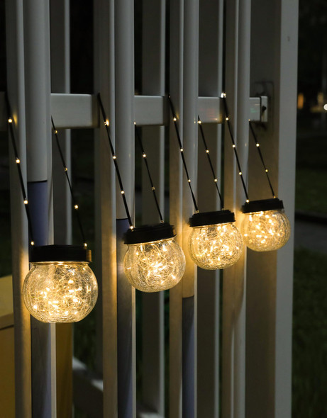Solar Lantern Solar Lights Outdoor Waterproof 6-Pack, Solar Powered Hanging Lights Cracked Glass Hanging Globes for Christmas Decoration, Shepherd Hook, Garden Tree Ornaments