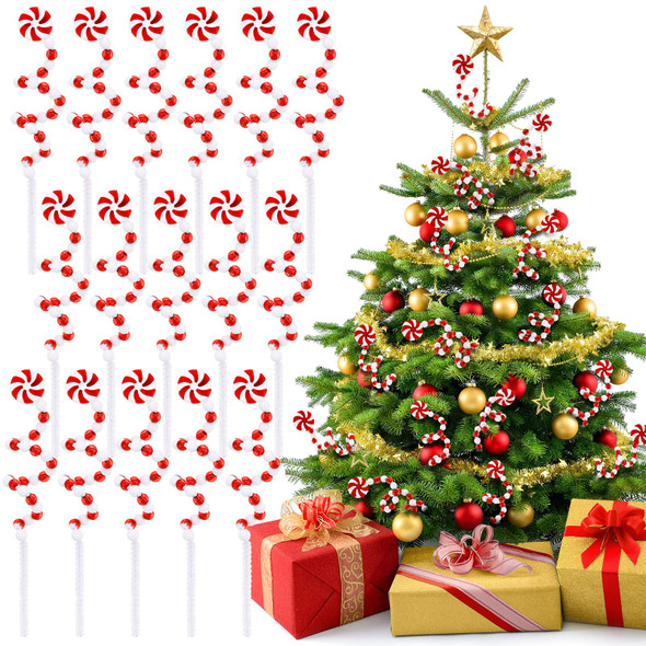 8.7 Inch Christmas Curly Pick Red White Christmas Picks Candy Shape Christmas Tree Picks Christmas Ornaments Christmas Tree Decorations Home Office Vase Party Ornaments (Candy Style, 16 Pcs)