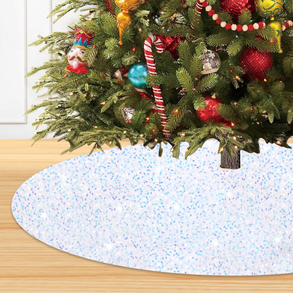 Iridescent White Velvet Tree Skirt 21 Inches Silver Christmas Tree Skirt Sequined Tree Skirt for Small Xmas Tree Glitter Tree Stand Cover Skirt for Santa Claus Tree Skirt Collar Christmas Decoration
