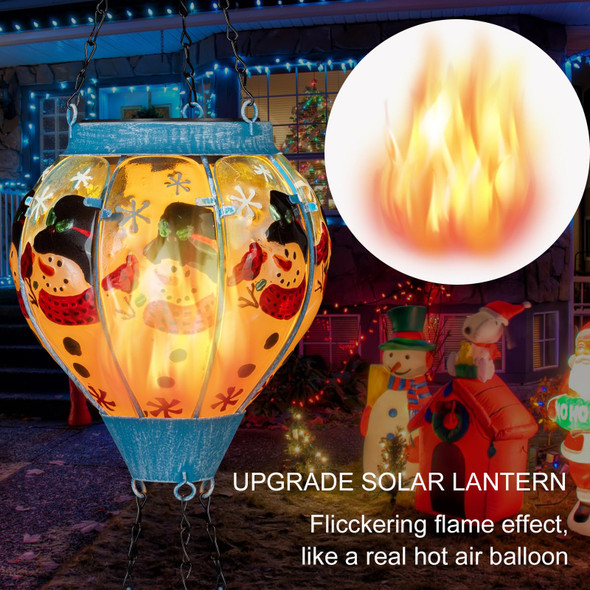 Hot Air Balloon Solar Lantern - Christmas Flickering Flame Outdoor Waterproof Hanging Solar Lanterns for Patio Yard,Lawn Porch,Garden Snowman