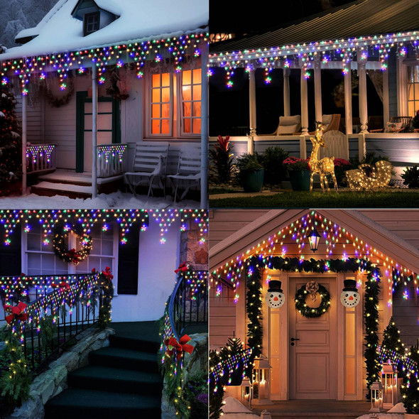 Christmas Lights Outdoor Decorations 218 LED 13.8ft Curtain Fairy Lights with 12 Stars, Clear Wire LED String Light with 8 Modes for Wedding Party Holiday Christmas Home