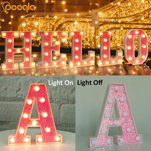 Pooqla LED Marquee Letter Lights, Light Up Pink Letters Glitter Alphabet Letter Sign Battery Powered for Night Light Birthday Party Wedding Girls s Home Bar Christmas Decoration, Pink Letter R