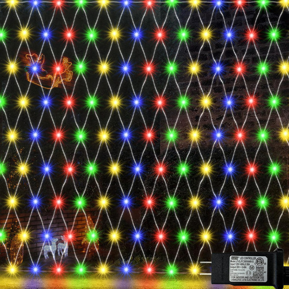 Colorful Net Lights, 360 LED Outdoor Christmas Net Lights, 21x5 ft Net Mesh Lights for Bushes, 8 Modes Waterproof Twinkle String Lights Connectable for Halloween Hedge Yard Garden Party Decor