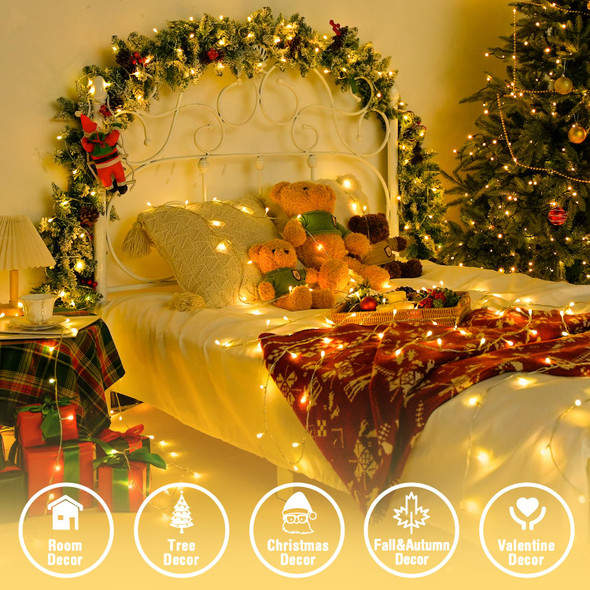 Warm White Christmas Lights Indoor - 200 LED Twinkle Lights for Christmas Tree Outdoor 8 Modes, 66ft Extendable Fairy String Lights Plug in for Bedroom Porch Thanksgiving Gardern Patio Yard Decor