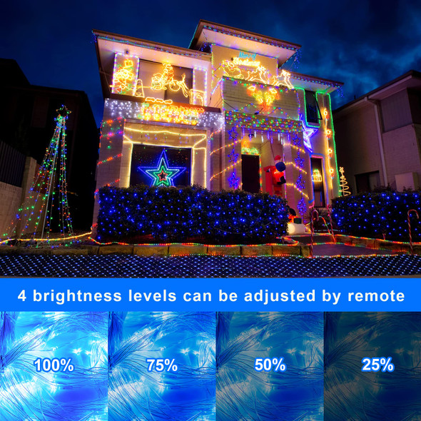 Blue Net Lights Outdoor - 360 LED Christmas Net Lights Plug in with Remote, 12 x 5ft Extendable 8 Modes Net Christmas Lights Waterproof for Bushes Gazebo Lawn Wedding Patio Garden Tree Decoration