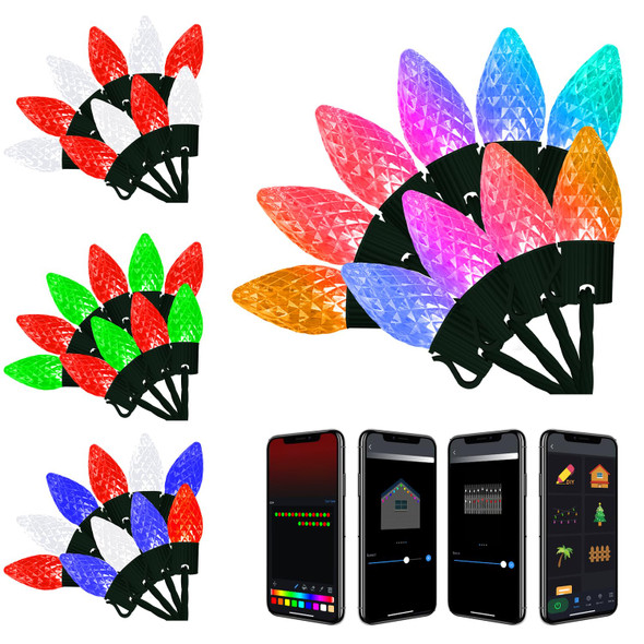 134 Ft 150 LEDs Smart C9 Christmas Lights Outdoor App Programmable C9 Led Christmas Lights with 58 Modes RGB Dimmable Extendable Waterproof Strawberry String Lights for Roofline Patio House Xmas Decor